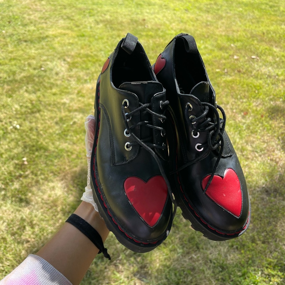 Black Shoes with Red Heart Design